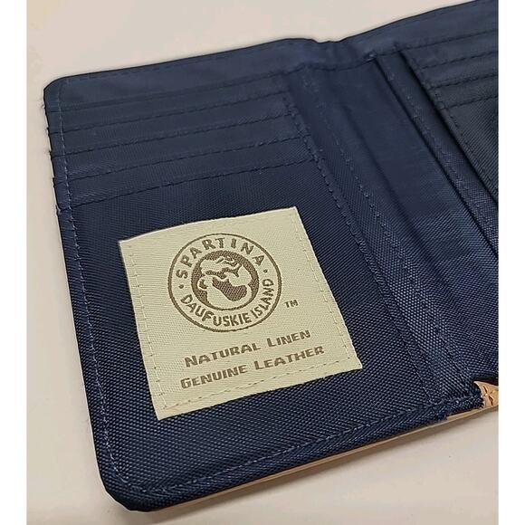 SPARTINA 449 Wallet Mary Lavinia Bifold Canvas Leather Logo W/ Zipped Coin Pockt - Picture 6 of 12